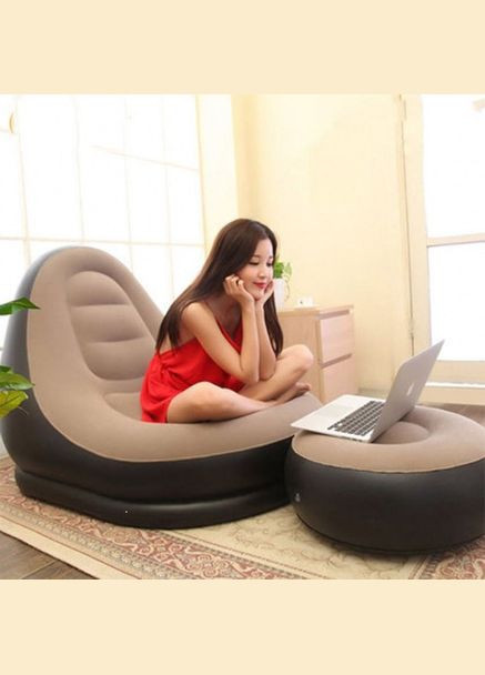 Надувне крісло з пуфом для відпочинку AIR SOFA велюрове China (332804619)