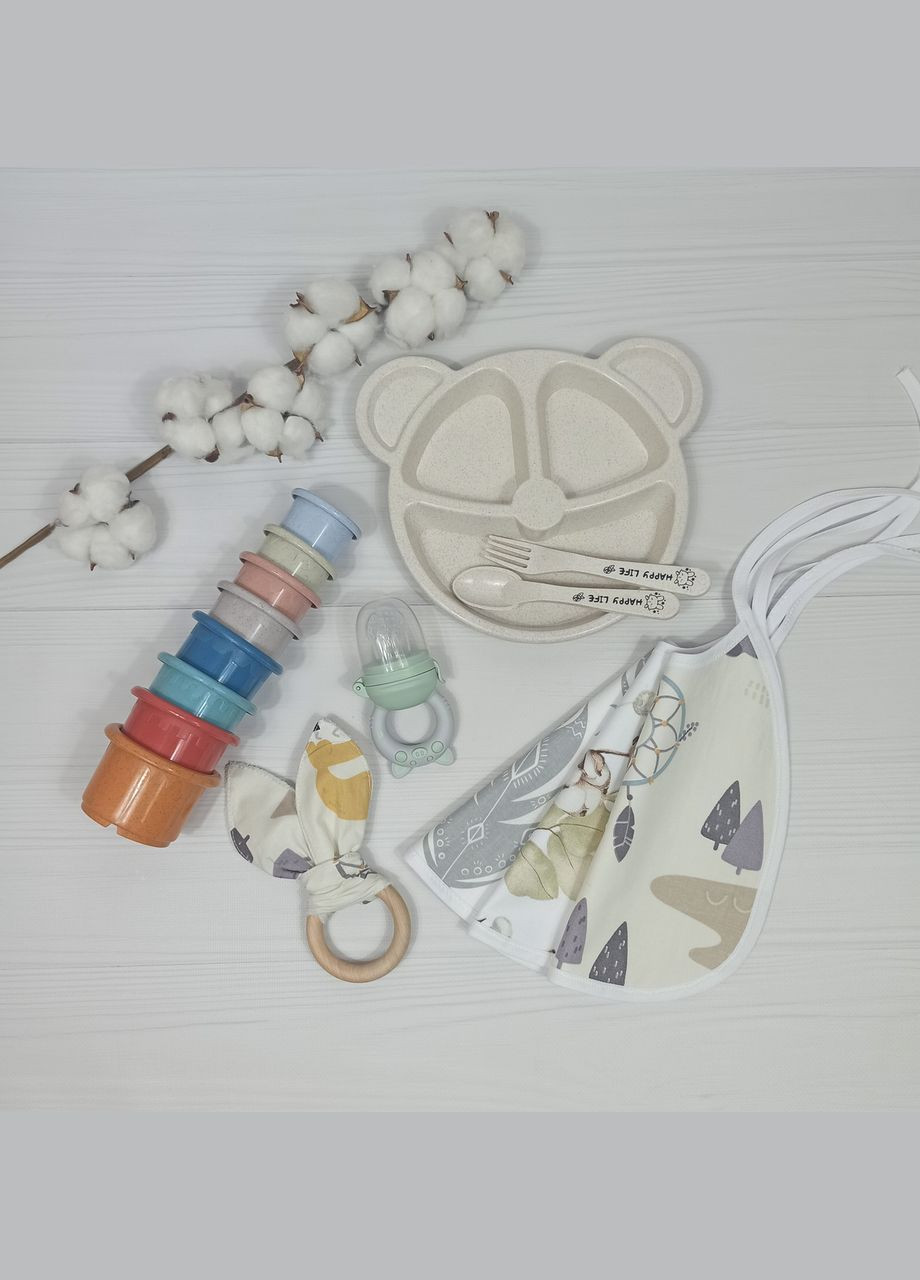 Набор детский с тарелочкой ниблером, пирамидкой a.l.babybox No Brand (308752154)