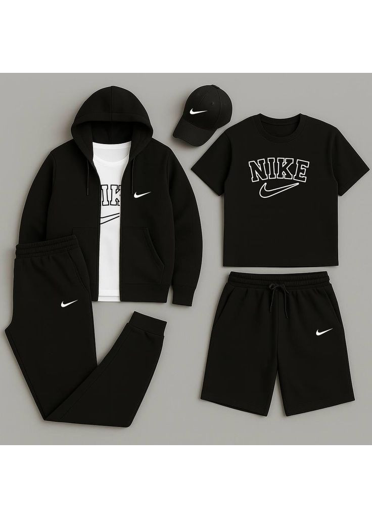 Чорний комплект 5 в 1 nike бавовна,кофта,штани,шорти,футболка,кепка Україна