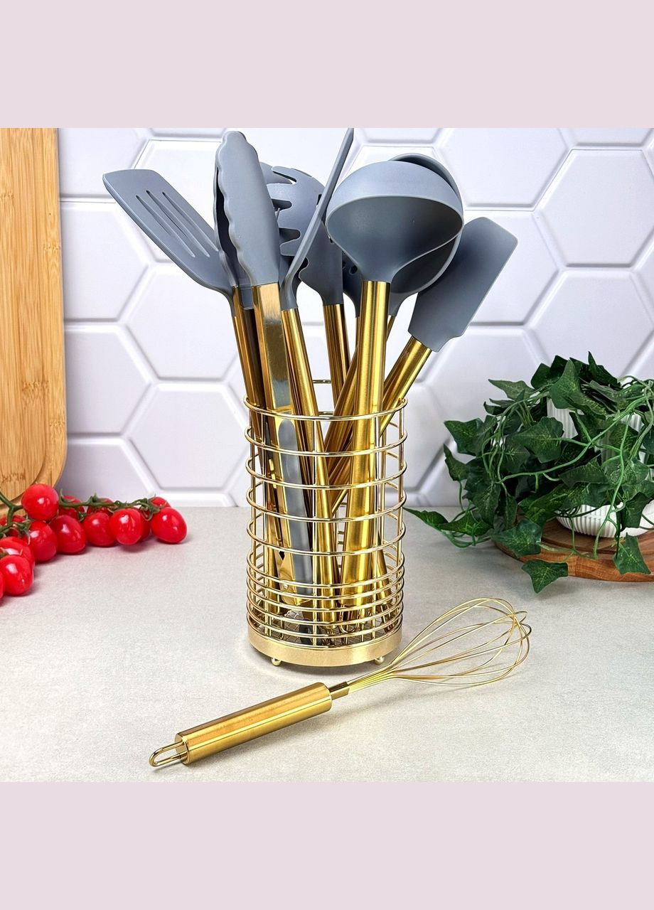 Набор кухонных принадлежностей 12 предметов силикон золото-серый 4169 Kitchen Art (334011017)