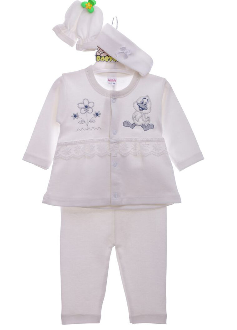 Бежевий демісезонний комплект для новонародженої дівчинки з пов'язкою та подряпинами молочний. 62 см (42132) BABYKROHA