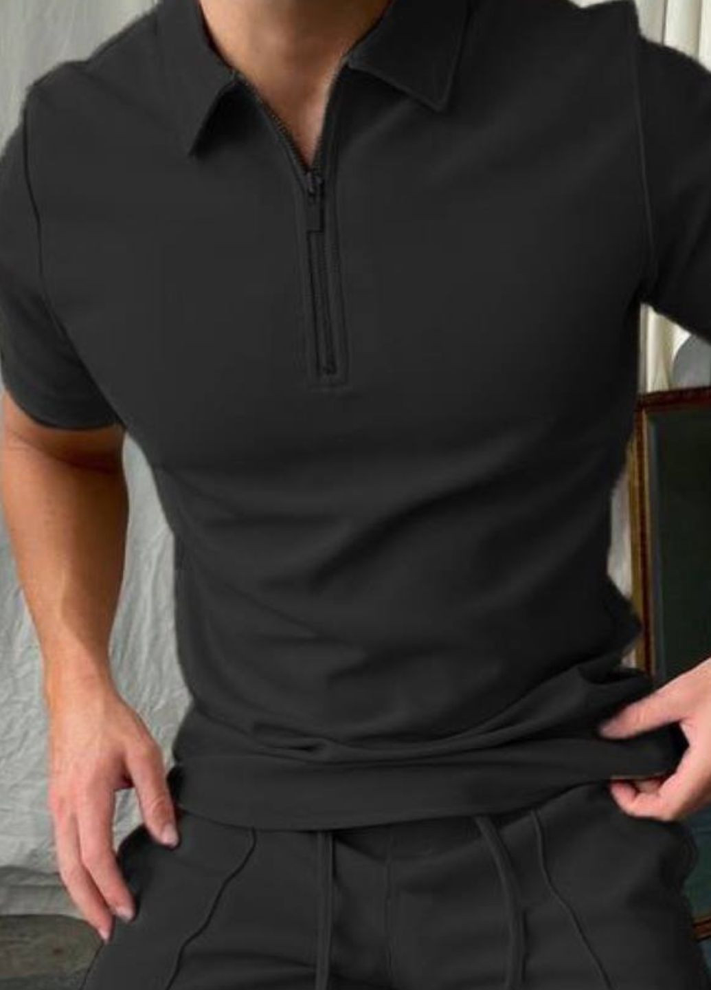 Чорний літній костюм-двійка: футболка-поло та шорти з шортами Allthings