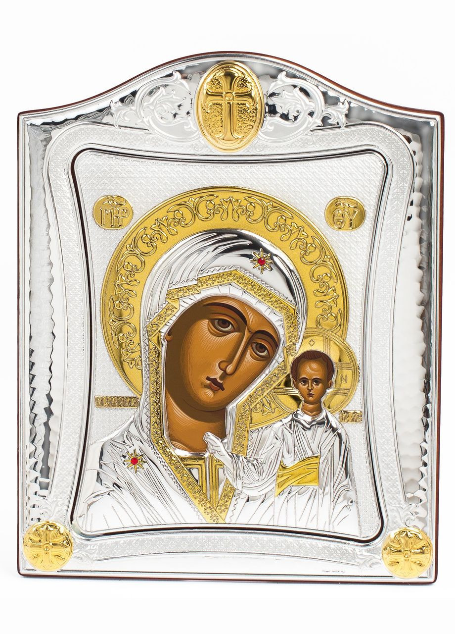 Серебряная Икона Казанская Божья Матерь 20х25см в серебренной рамке украшена позолотой Prince Silvero (265215730)