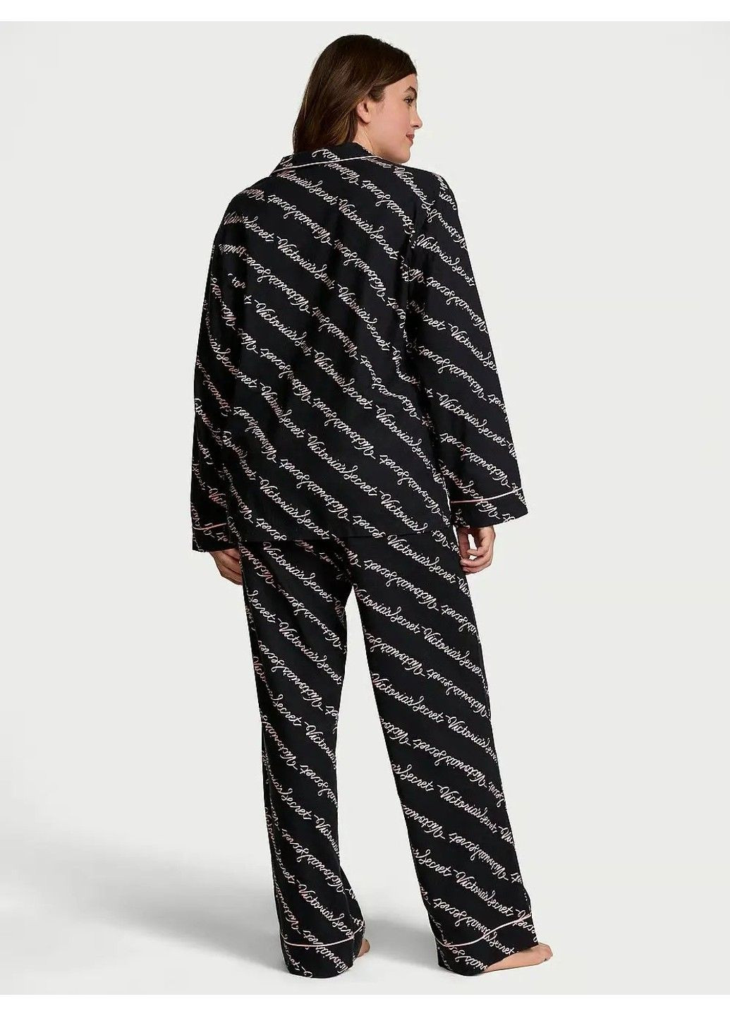 Чорна піжама зі штанами flannel long pajama set Victoria's Secret