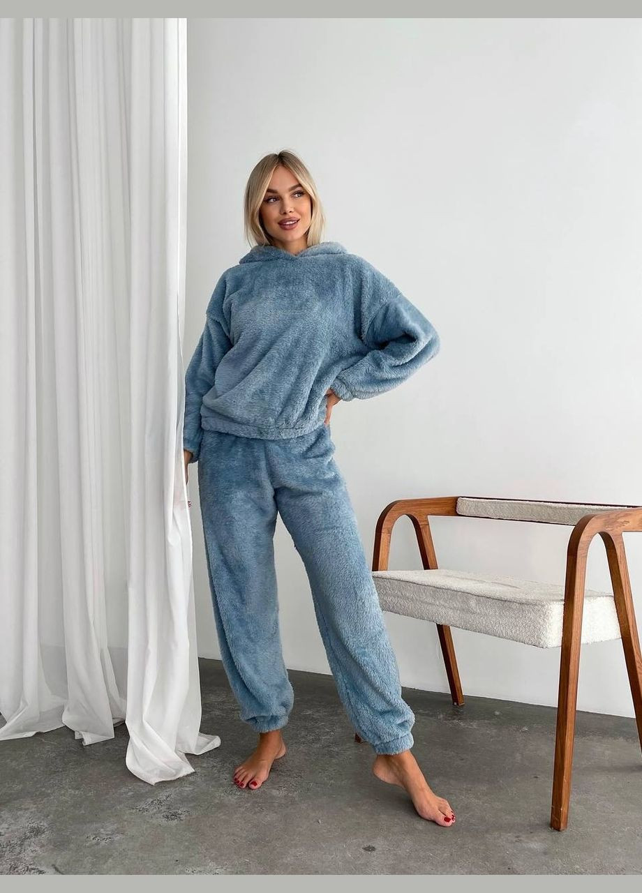 Женский махровый домашний костюм синего цвета 29416 No Brand (323641933)