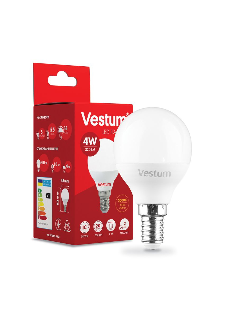 Світлодіодна лампа G45 4W 3000K 220V E14 1-VS-1208 Vestum (355926981)