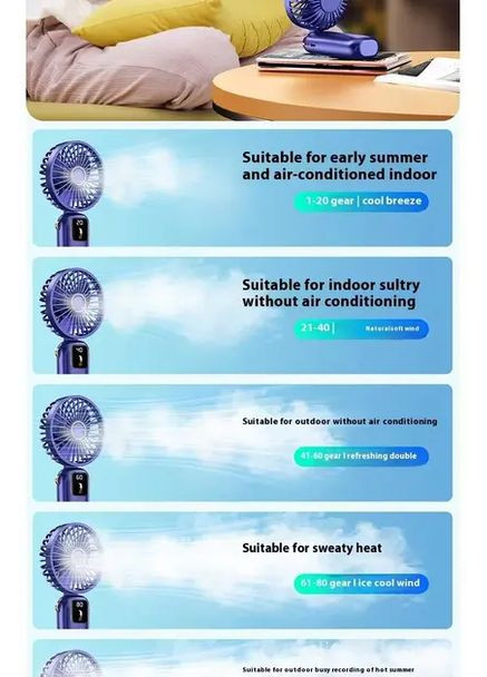 Портативний міні вентилятор Mini fan AND892 з підставкою для телефону та дисплеєм Hopestar (363831497)