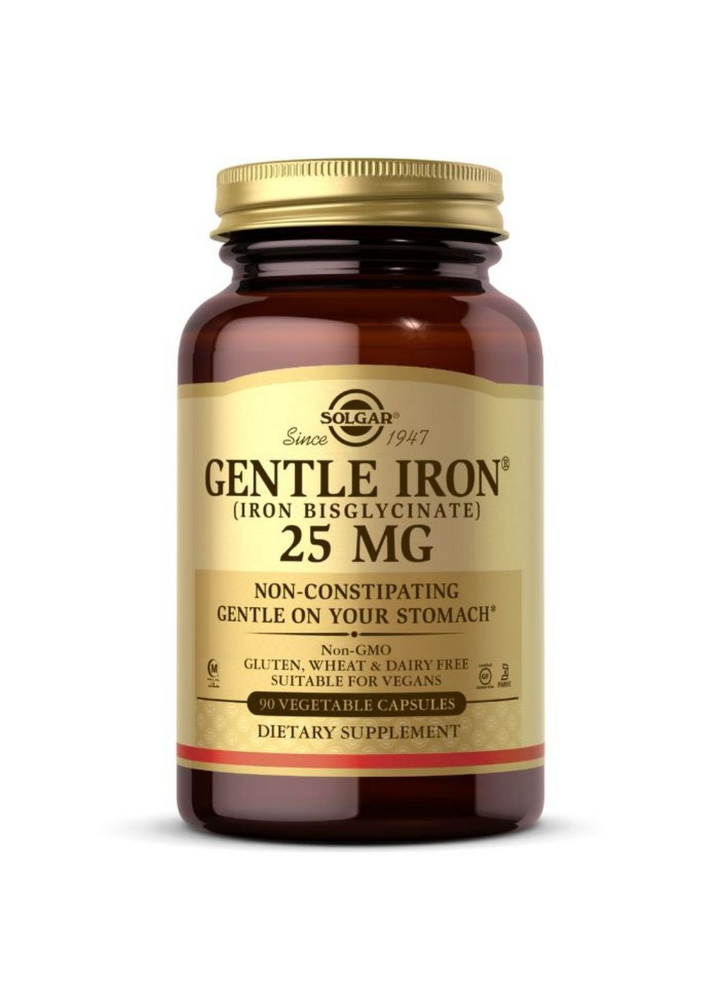 Витамины и минералы Gentle Iron 25 mg, 90 вегакапсул Solgar (293481055)