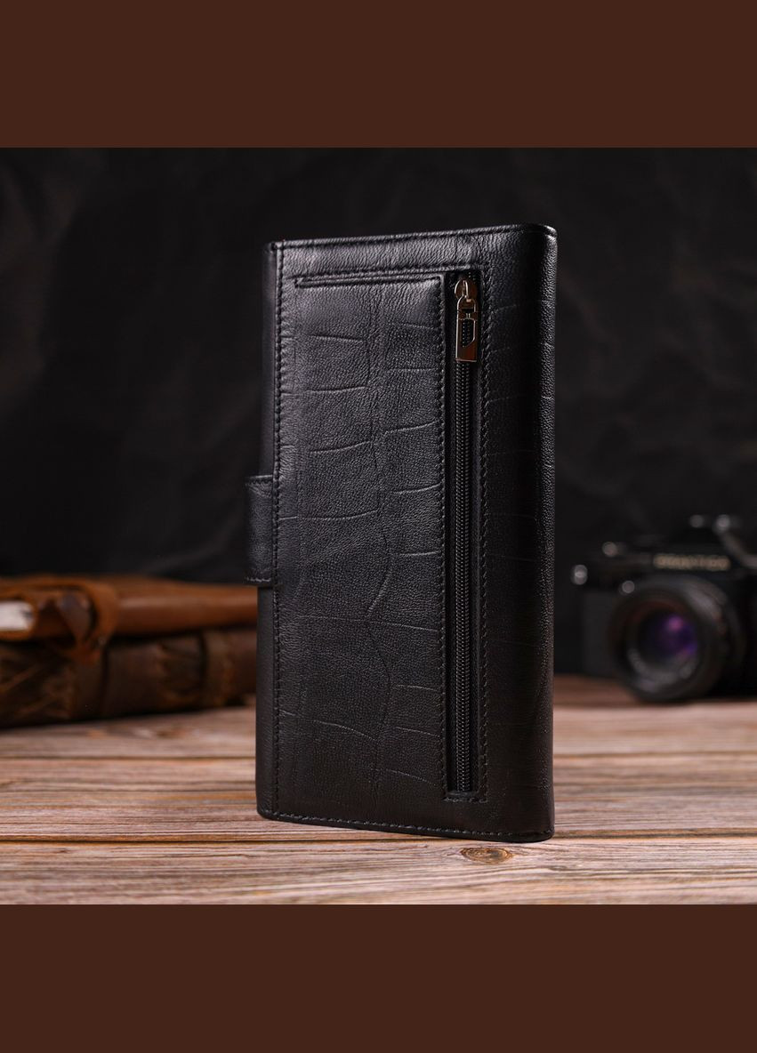 Вертикальне портмоне для документів чоловіче з натуральної шкіри з тисненням 21836 Чорне Canpellini (306881757)