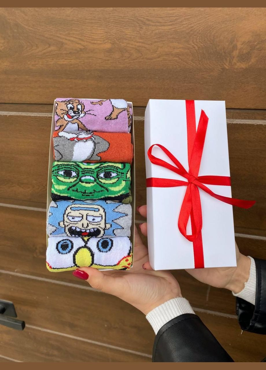 Комбіновані набір жіночих шкарпеток 36-41 5 пар з мультяшним малюнком у подарунковій коробці Vakko (308824155)