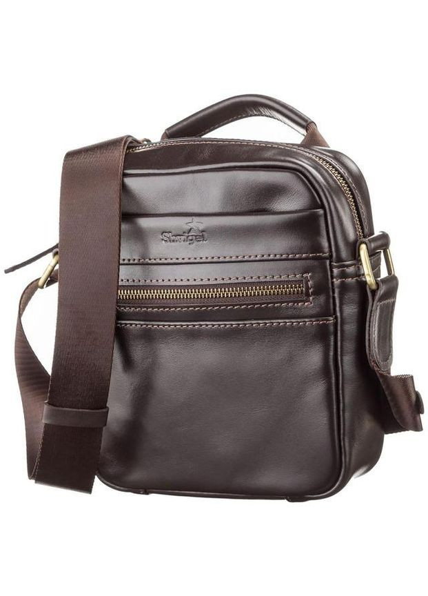 Сумка планшет через плече чоловіча з натуральної шкіри маленька Коричневий 36627 Shvigel (353689970)