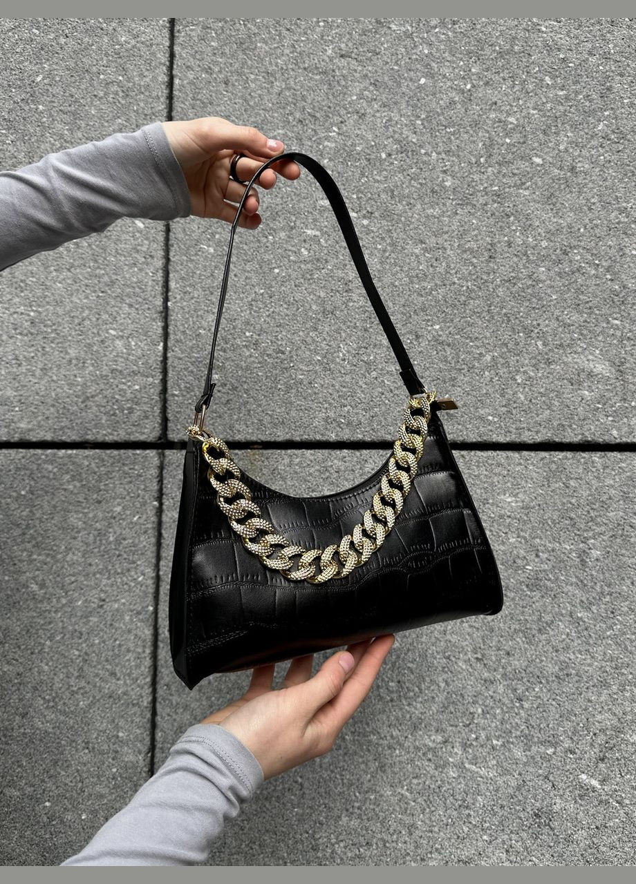 Жіноча сумка багет рептилія крокодиляча шкіра чорна No Brand (299279352)