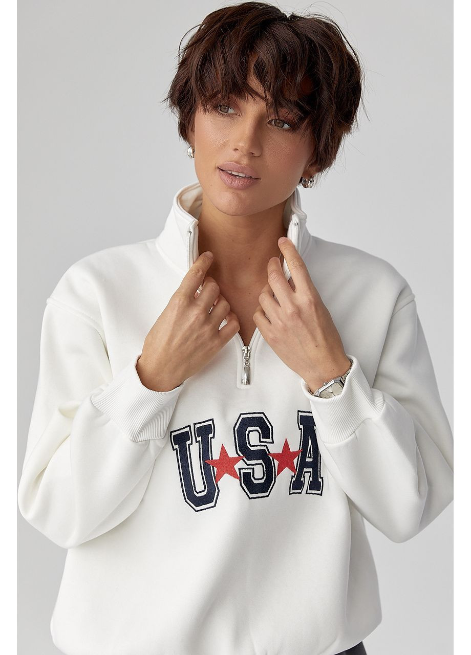 Молочний теплий світшот із блискавкою на комірі - чорний колір Lurex (370601907)