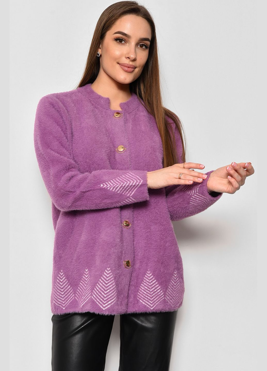 Сиреневый демисезонный кардиган женский альпака сиреневого цвета пуловер Let's Shop