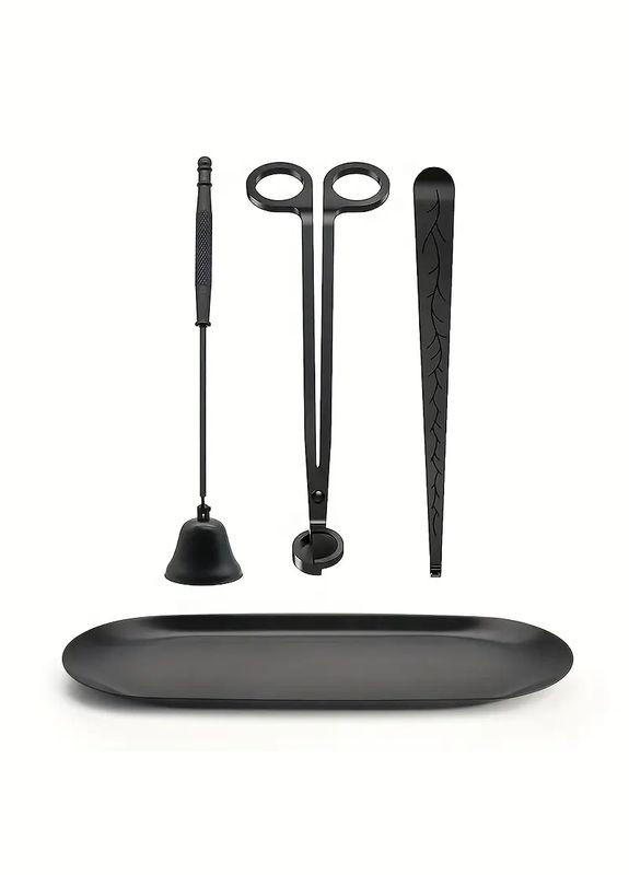 Набор аксессуаров для свечей 4 предмета ножницы для обрезки фитиля триммер гаситель для свечей в кейсе Черный No Brand (333338949)