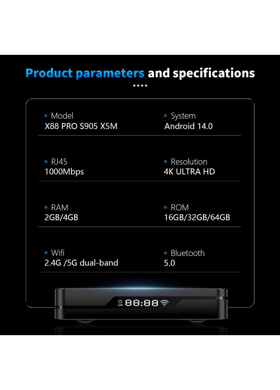 PRO X5M 2/16, Amlogic S905X5M, Android 14, Wi-Fi 2.4/5 ГГц X88 (356005857)