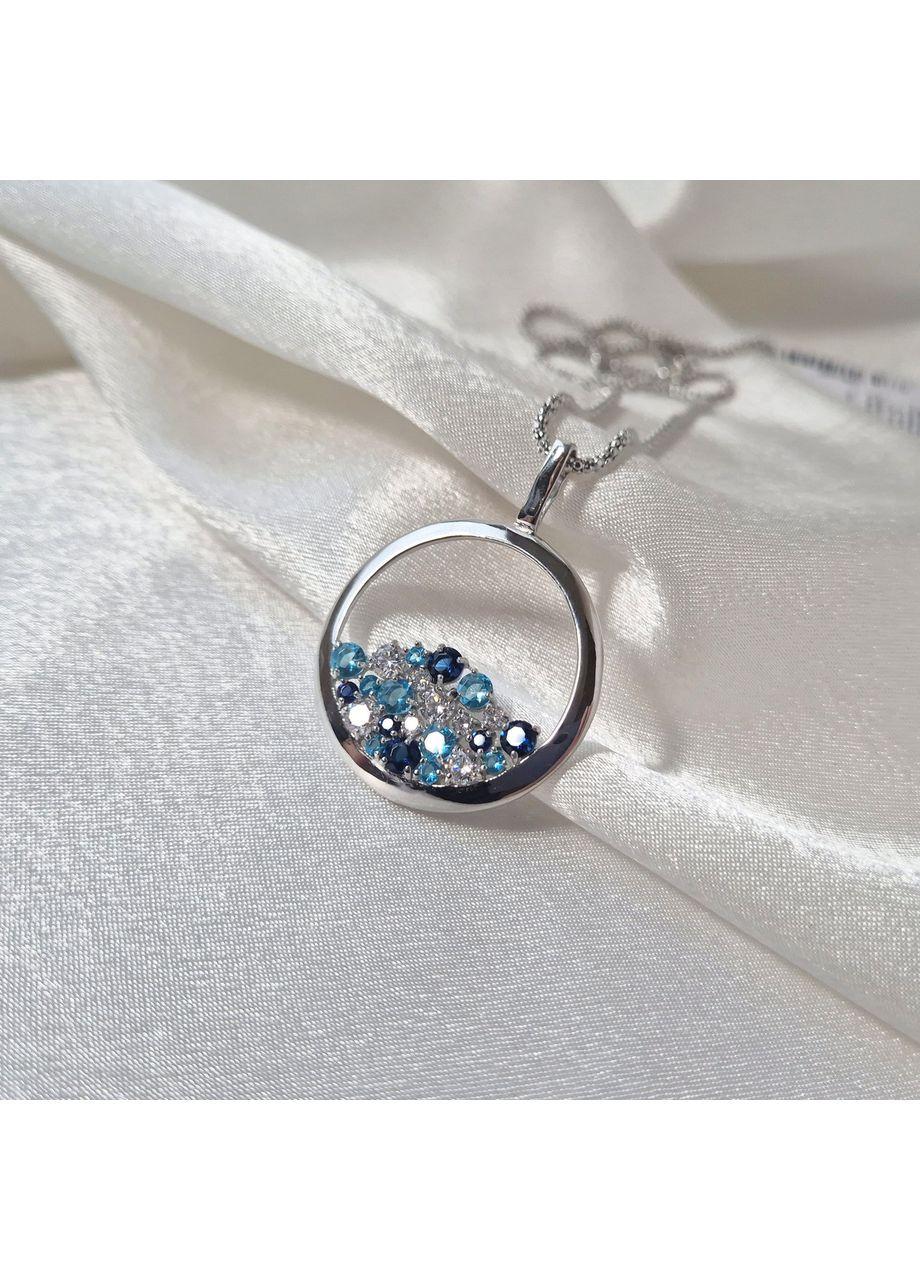 Срібна кругла підвіска з каменями Авангард Срібло 925 проби Родоване 3880р 5.91г Nobrand (370438654)