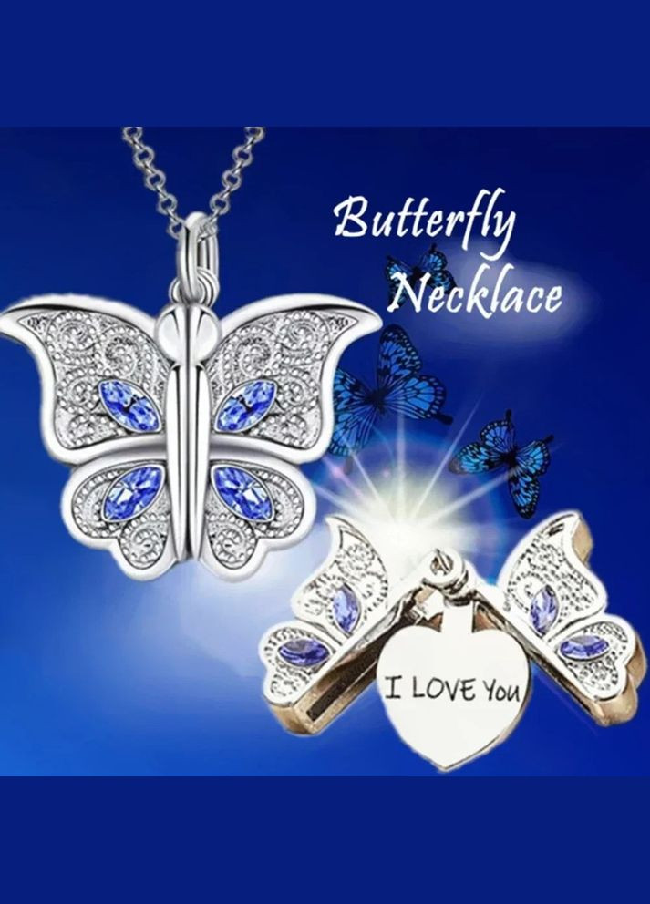 Кулон жіночий на ланцюжку у вигляді метелика з прихованим серцем і написом Я люблю тебе 3 см Сріблястий Liresmina Jewelry (308353807)