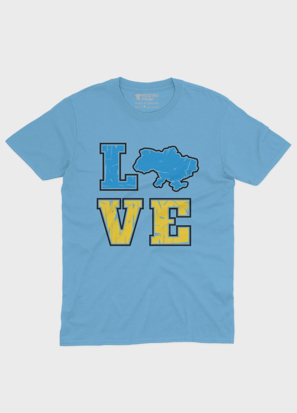 Голубая летняя мужская футболка с патриотическим принтом love (ts001-2-lbl-005-1-039-f) Modno