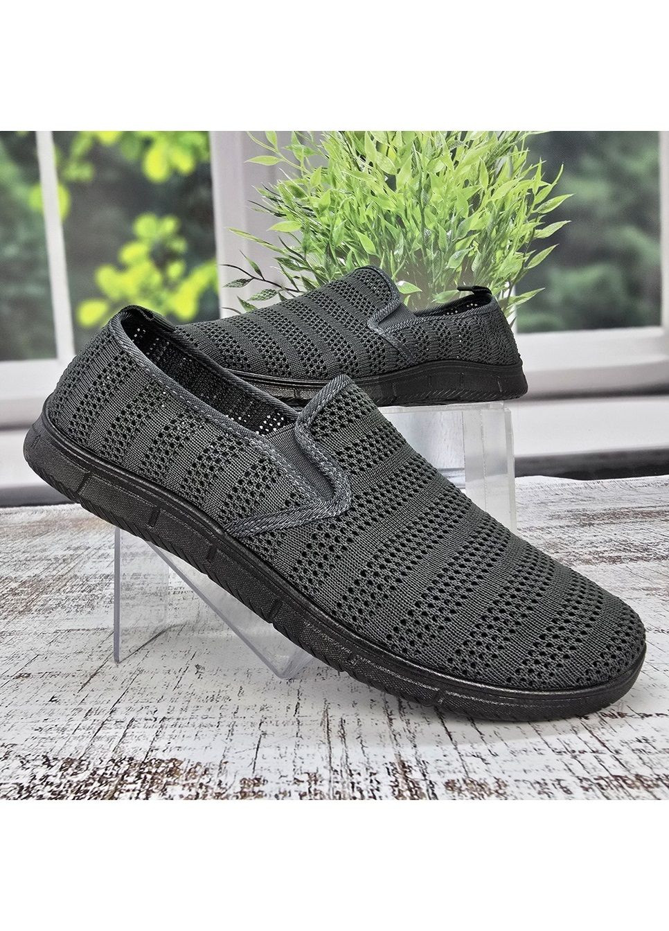 Серые мокасины мужские текстильные сетка Gipanis