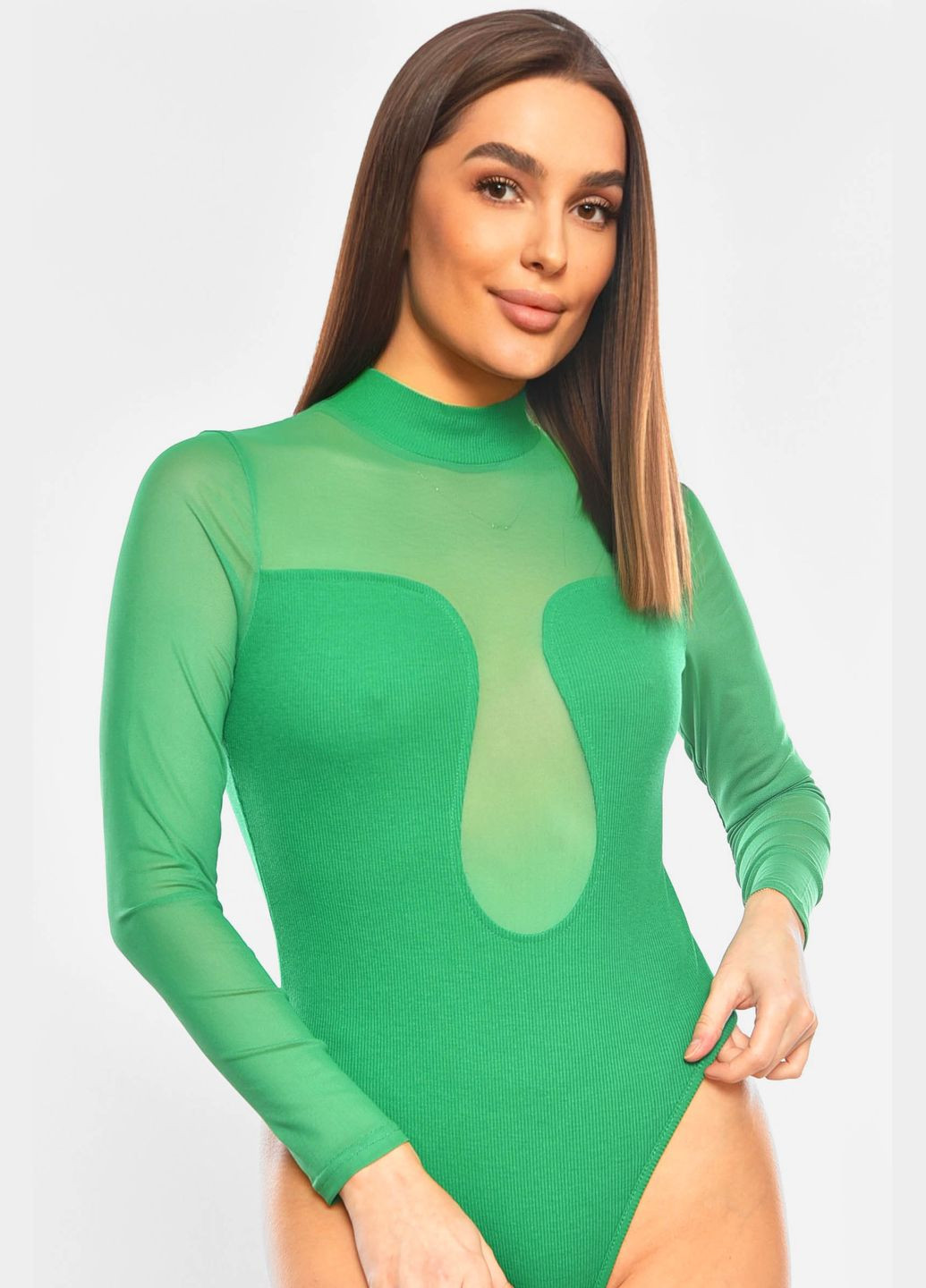Боди женское однотонное зеленого цвета Let's Shop (329687859)