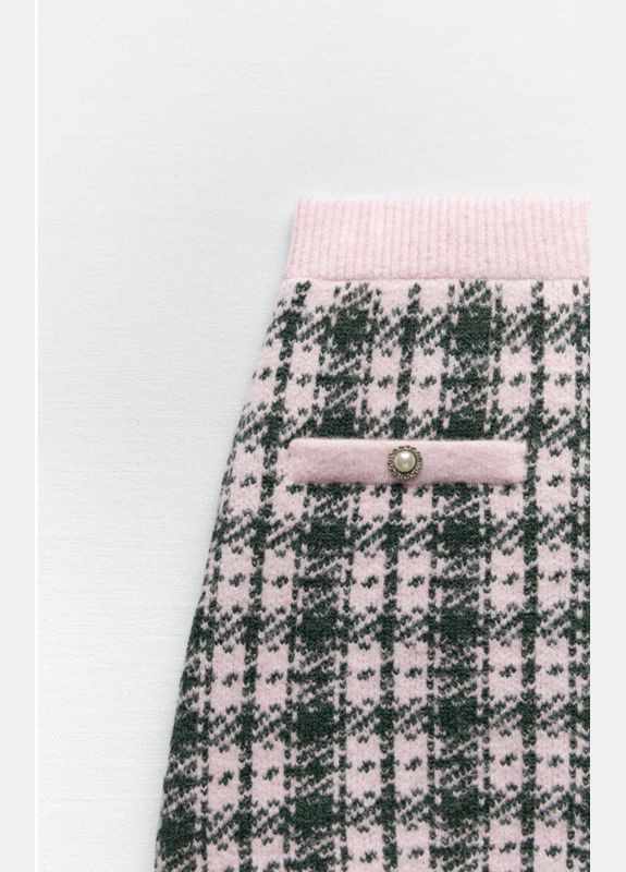 Розовая вечерний, кэжуал, повседневная, домашний, офисная, коктейльный, праздничный в клетку вязанная юбка Zara а-силуэта (трапеция)