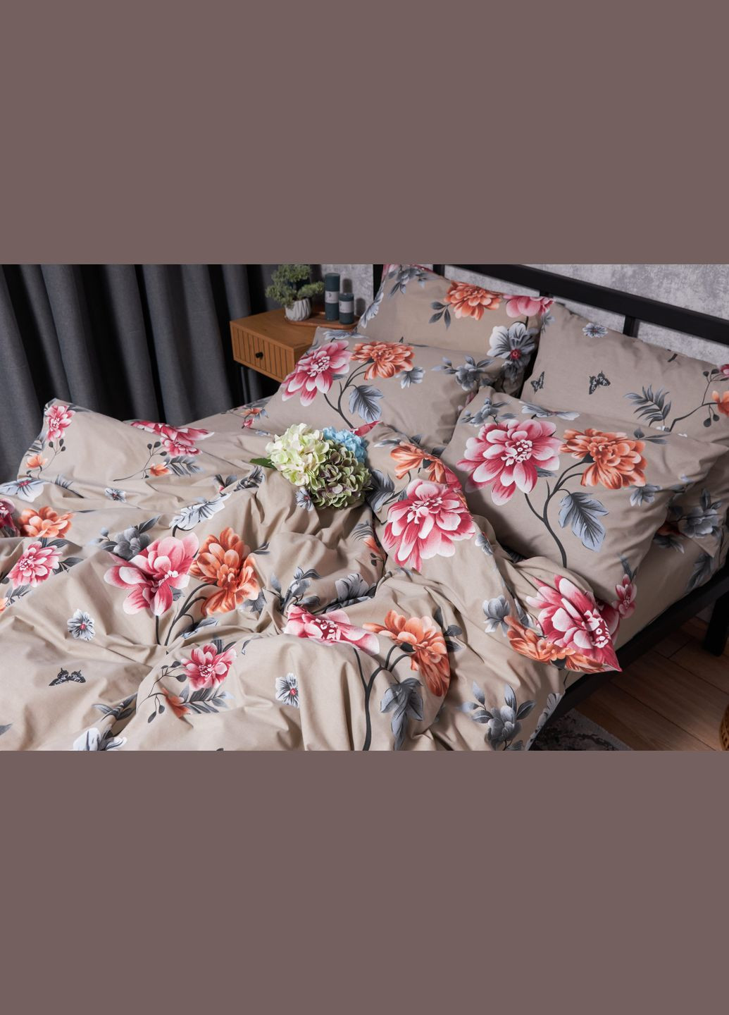 Комплект постільної білизни Бязь Gold Люкс «» King Size 220x240 наволочки 2х70х70 (MS-820001880) Moon&Star Peony Brown (285716779)