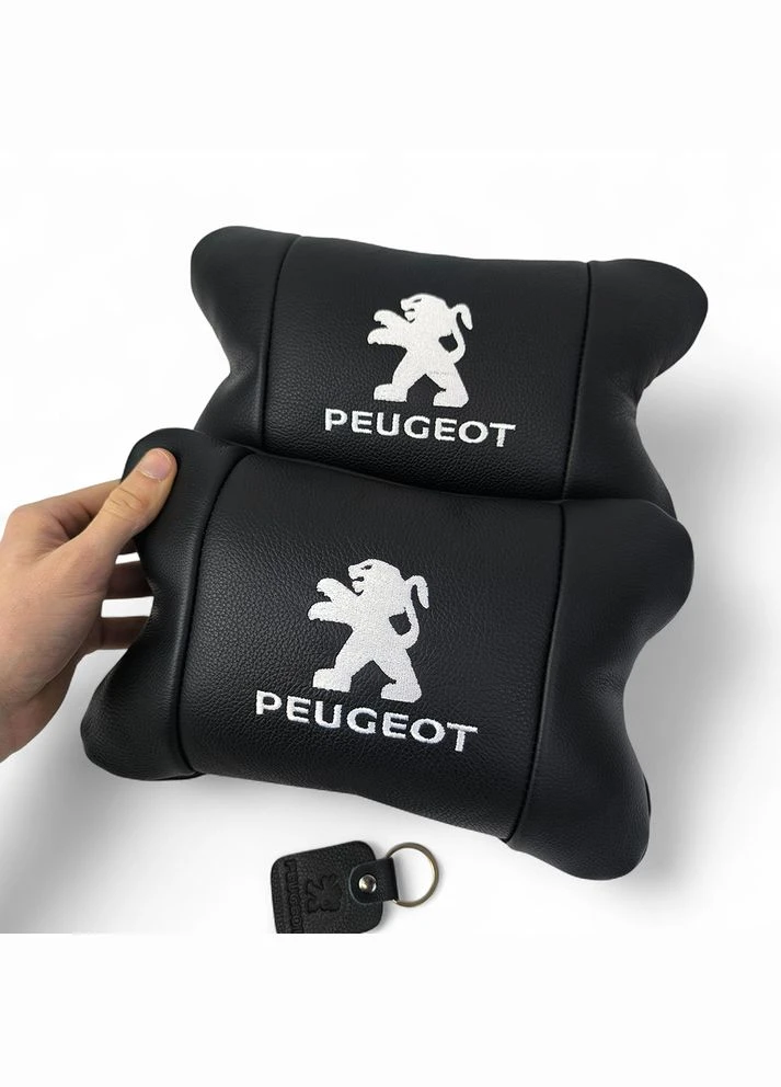 Набір подушок Peugeot із шкіри + брелок у подарунок, Автоподушки з вишивкою No Brand (385229142)