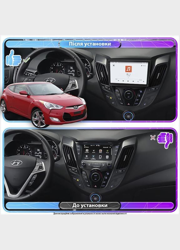 Штатная магнитола 9" для Hyundai Veloster I 2011-2015 4/64 QLED CarPlay 4G Wi-Fi GPS 360 Prime 3 шт. Lesko (336202730)