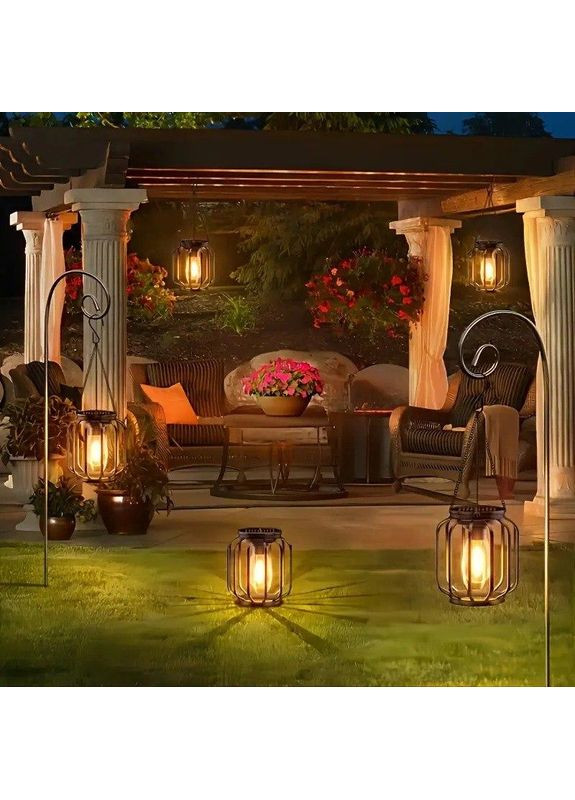 Металевий садовий ліхтар підвісний Сутінки на сонячній батареї, теплий білий Po Fanu (363192881)