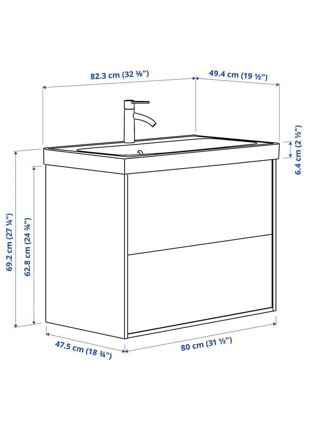 Шафа для мийки з висувними ящиками/мийкою/змішувачем ІКЕА TÄNNFORSEN / ORRSJÖN 82х49х69 см (s09521289) IKEA (278405860)