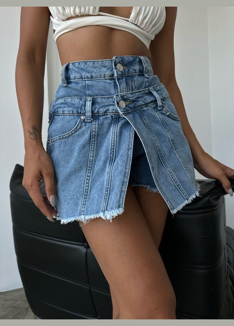 Жіноча стильна джинсова міні спідниця з шортами в новому дизайні трендова якісна No Brand спідниця-шорти (291881845)