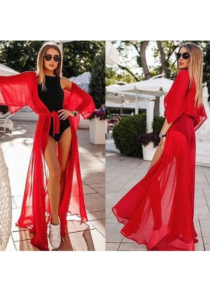 Длинная туника пляжная красная шифоновая, халат пляжный длинный No Brand (360897372)