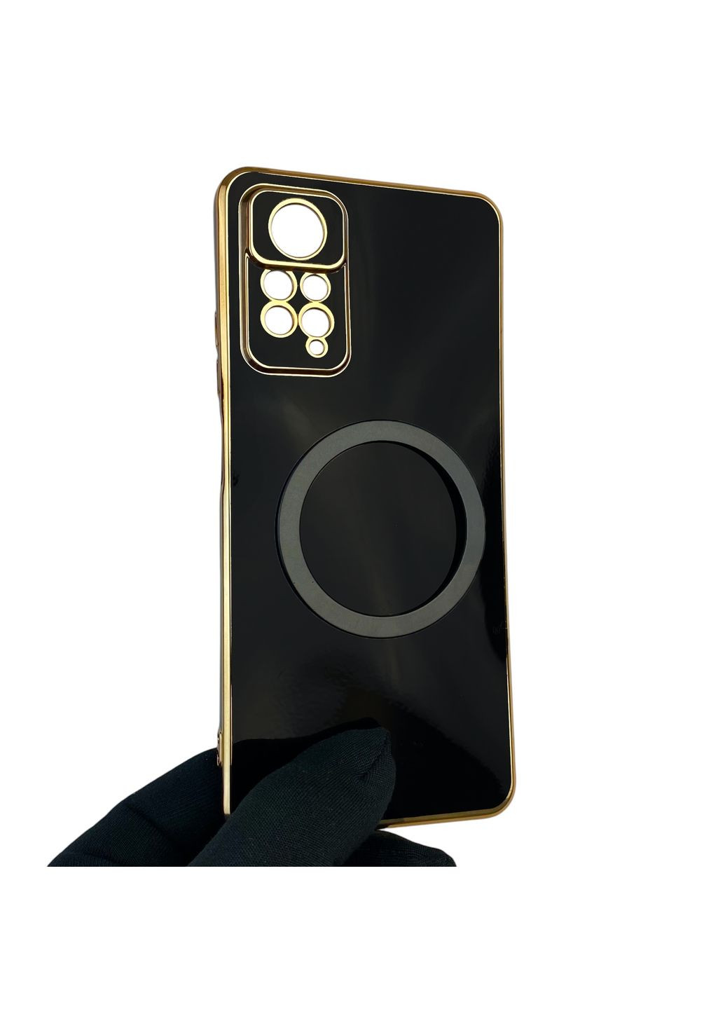 Чохол для Redmi Note 12 Pro 4G глянцевий з кільцем MagSafe із золотою окантовкою на сяомі редмі нот 12 про 4г чорний gs1 Xiaomi (366228529)