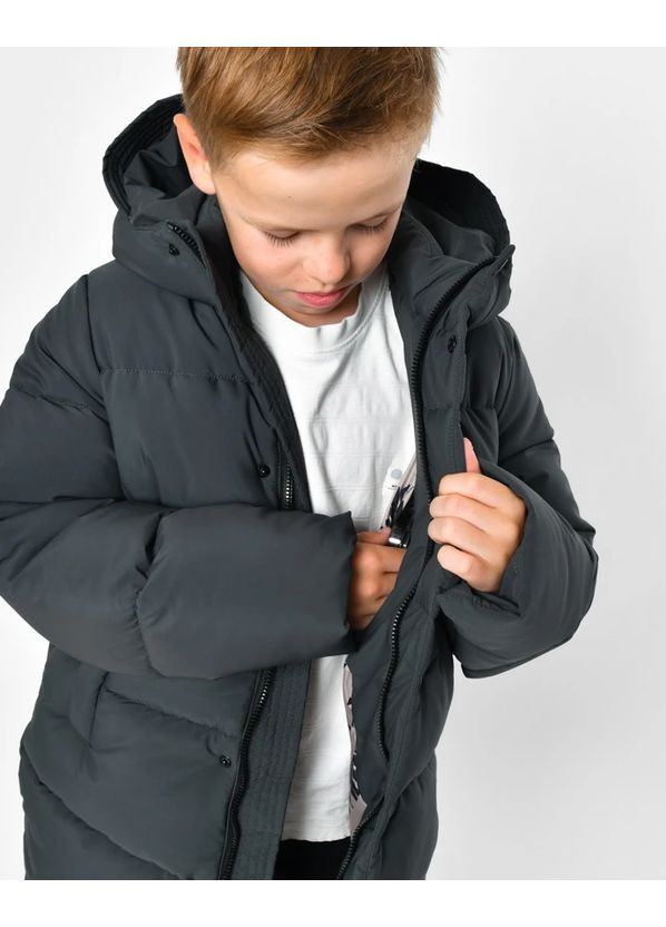 Графітова зимовий пуховик для хлопчика 8373-29 графітовий X-Woyz
