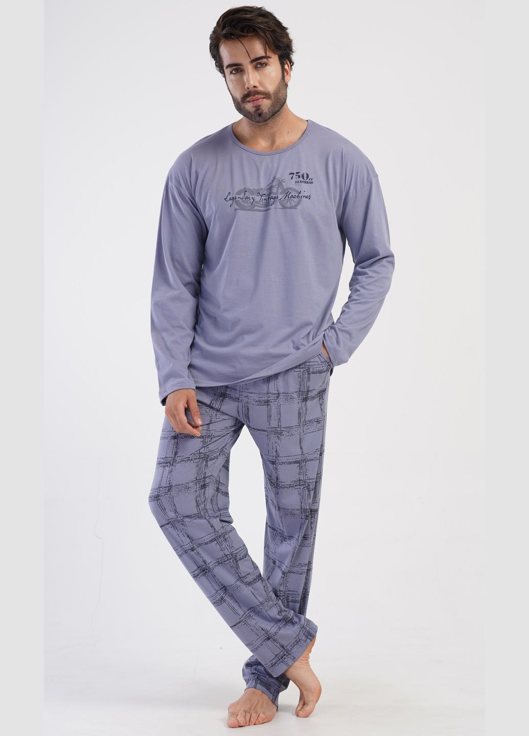 Піжама бавовняна чоловіча (лонгслів, штани) Vienetta (303321277)