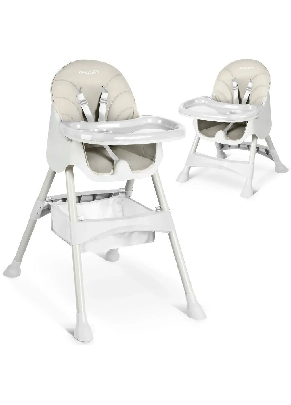 Дитяче крісло стілець для годування дітей малюків складне зі знімним підносом із ременями безпеки 3 в 1 (479224-Prob) Сіре Unbranded (316355163)
