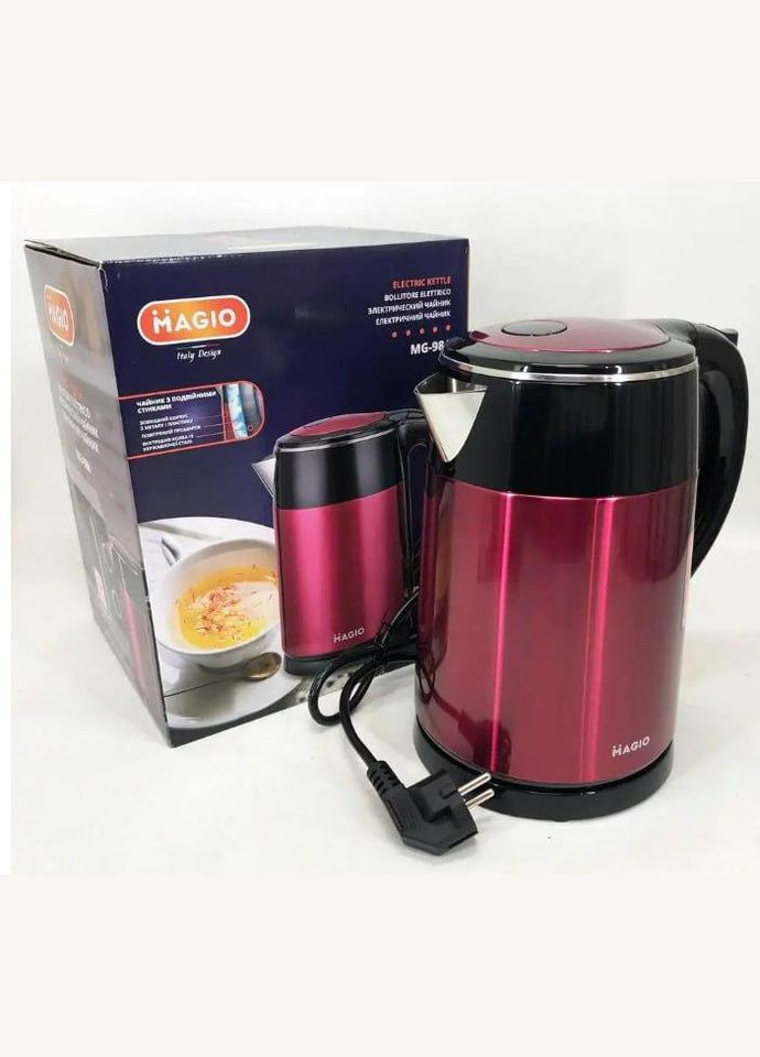 Електрочайник MG-984 чайник-термос металевий червоний 1.5 л 1250-1500 Вт Magio (298618370)