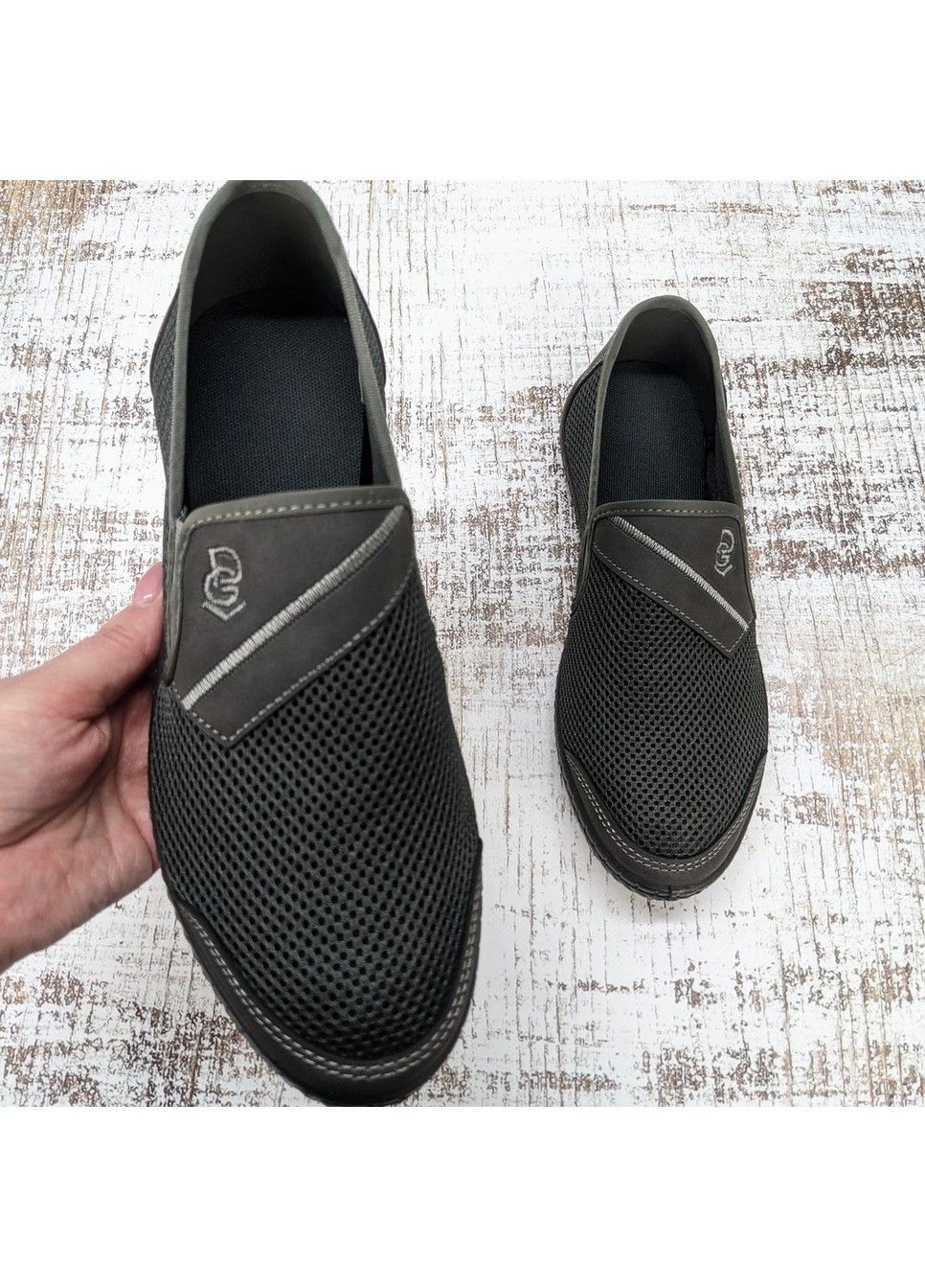 Серо-зеленые мокасины мужские текстильные сетка Dago