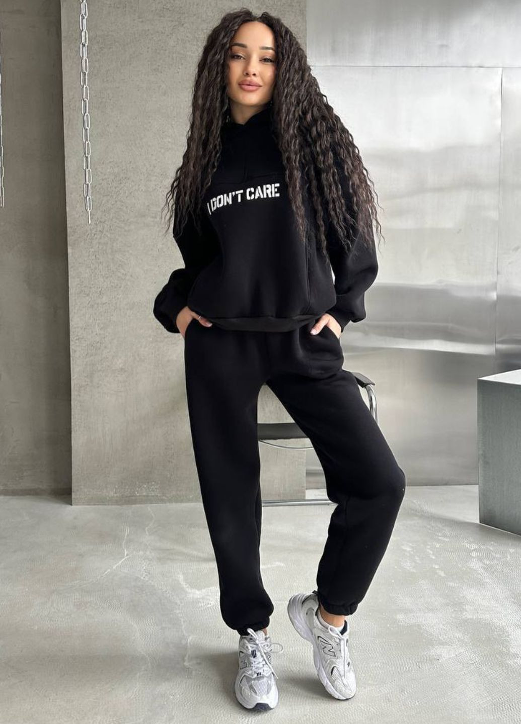 Повсякденний оверсайз костюм двійка: худі з капюшоном та написом + штани Tik-Tak (341735778)