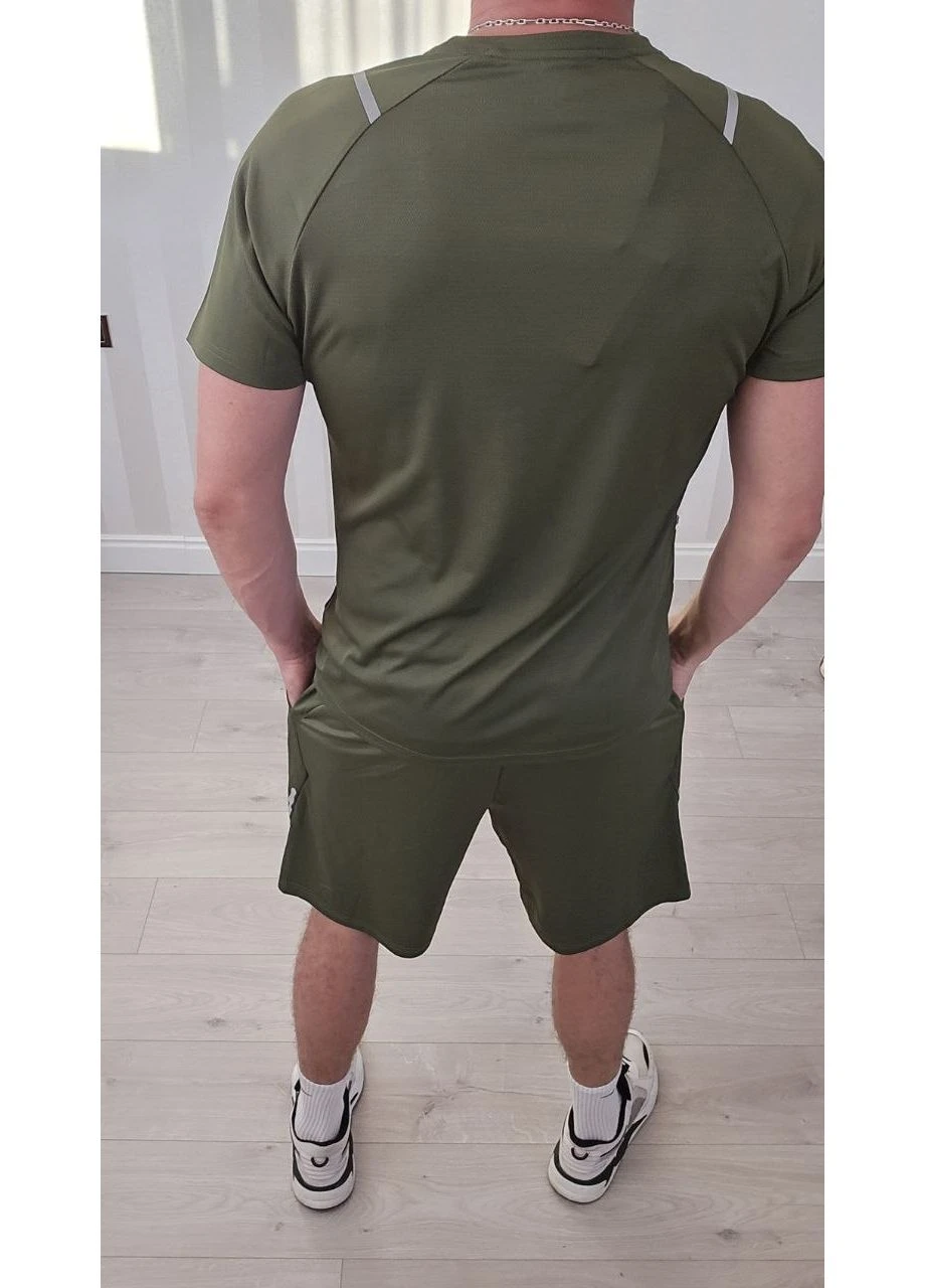 Оливковый (хаки) летний легкий спортивный костюм с шортами No Brand