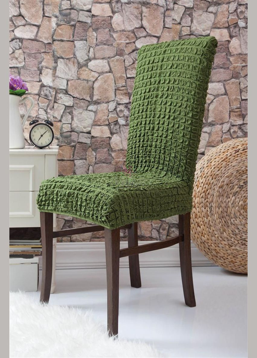 Чехлы натяжные на стулья без оборки (набор 6-шт) 10-222 Зеленый Venera (268998102)