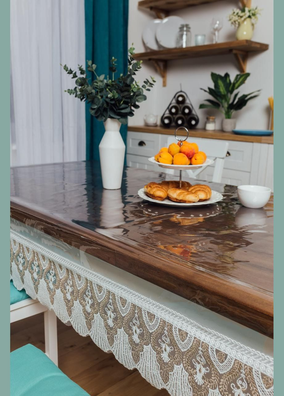 Силиконовая скатерть БелоКофейное Кружево 220x120см Royal House (315144833)