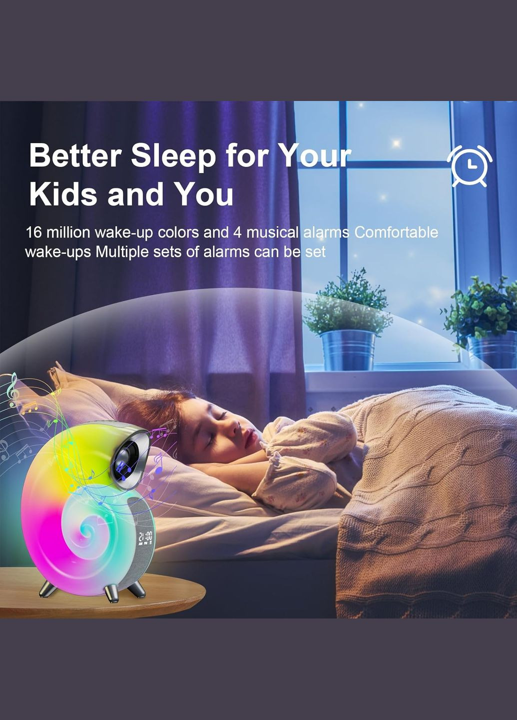 Портативна колонка нічник 4 в 1 Conch Music Light з годинником,RGB підсвідка, будильником Unbranded (314477865)