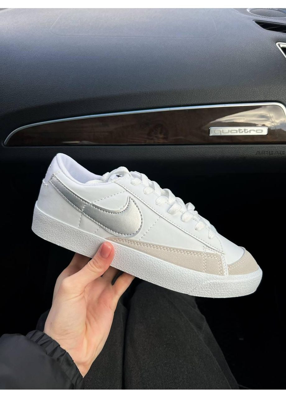 Белые демисезонные кроссовки мужские nike blazer low white silver найк блейзер No Brand