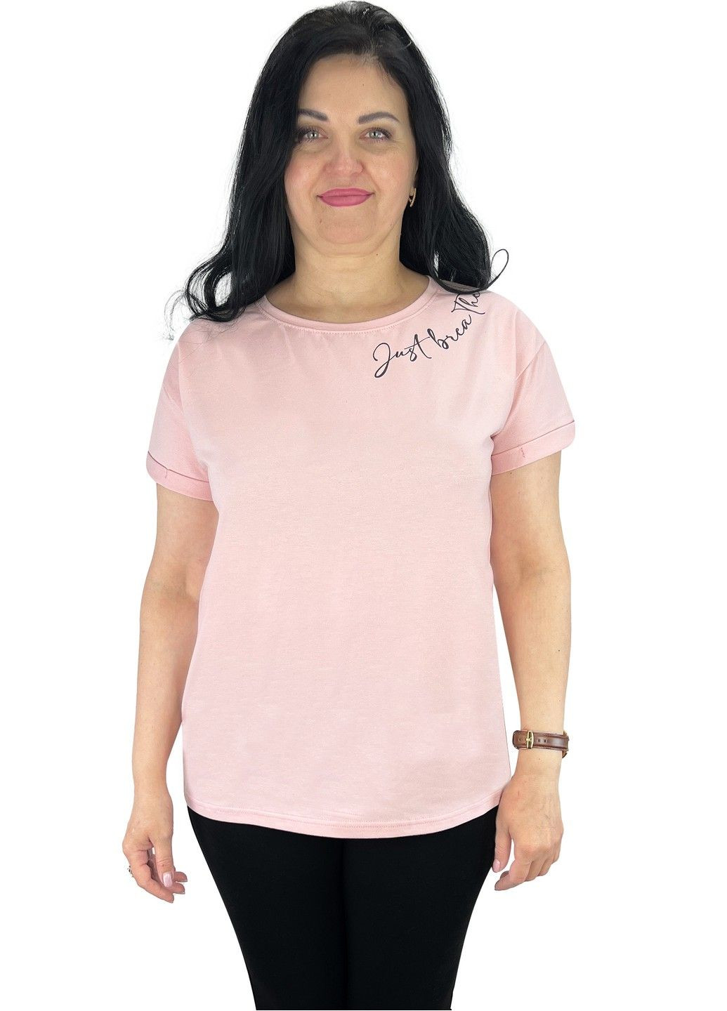 Персиковая всесезон футболка женская с накатом с коротким рукавом Жемчужина стилей 4699