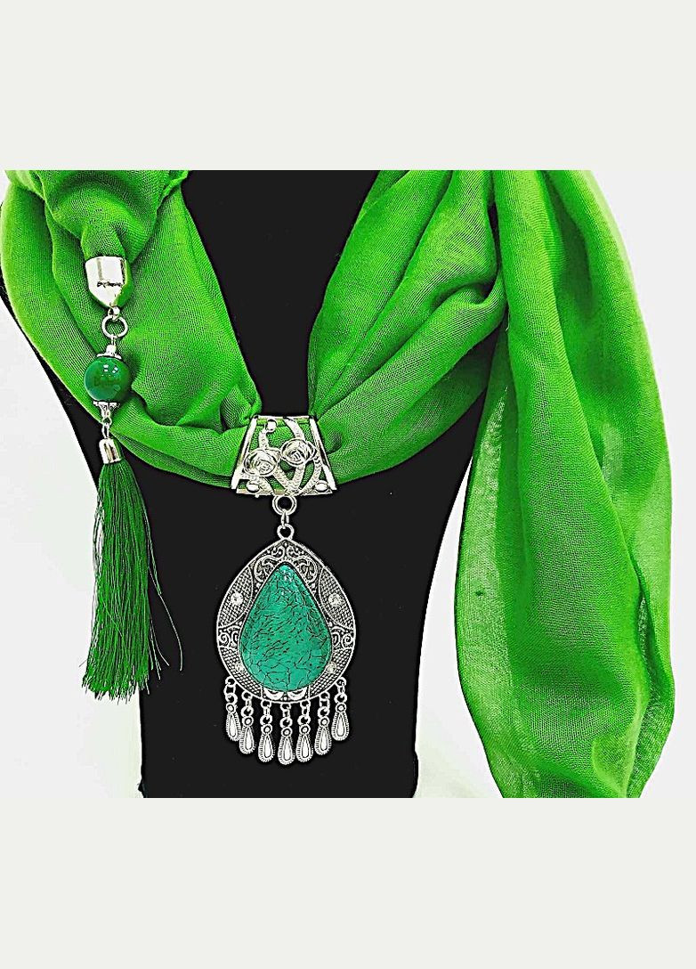 Шарф з прикрасою котон Зелений No Brand (327419562)