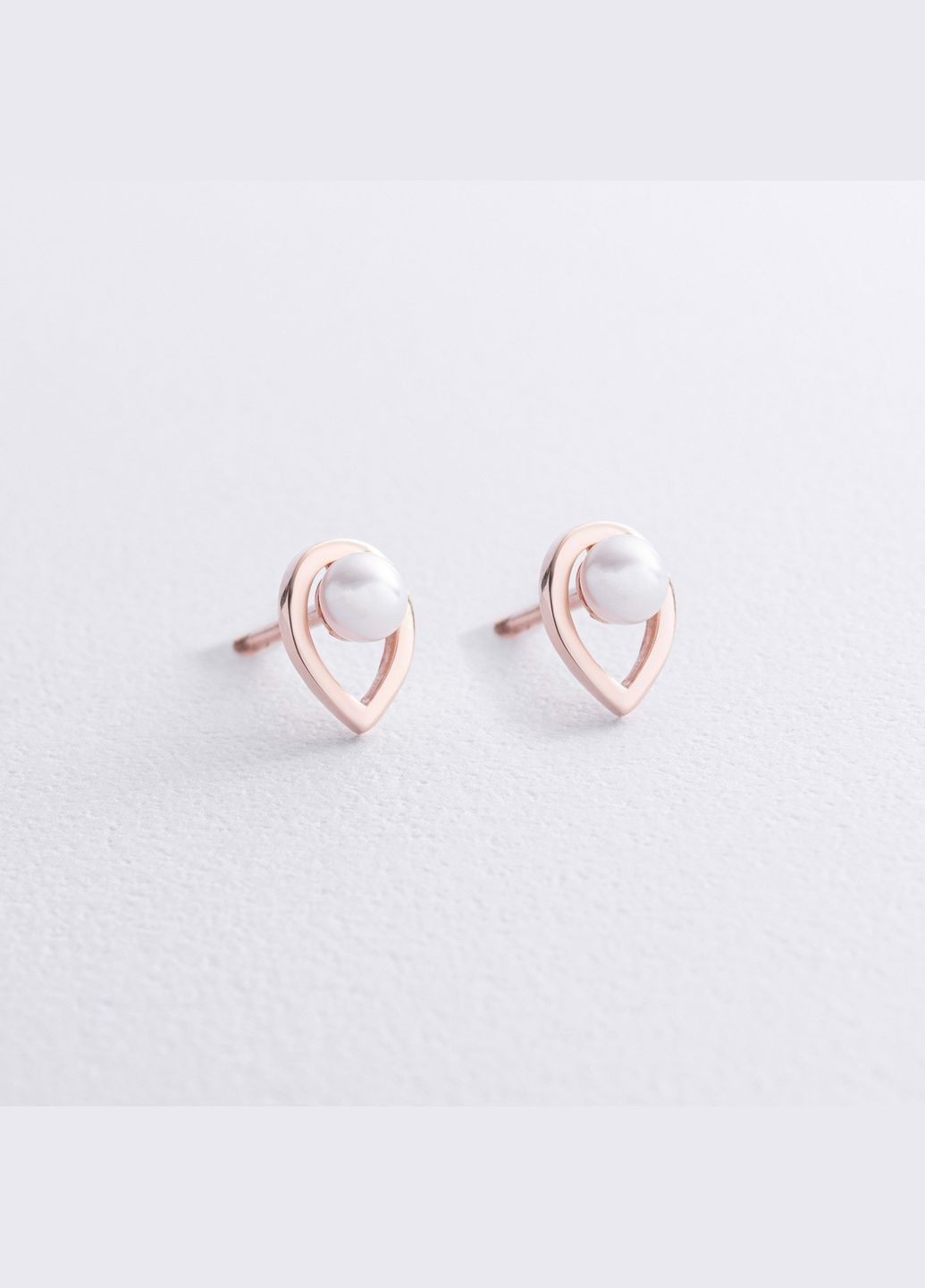 Сережки - пусети Крапельки з перлами (червоне золото) с09054 Oniks (292786908)