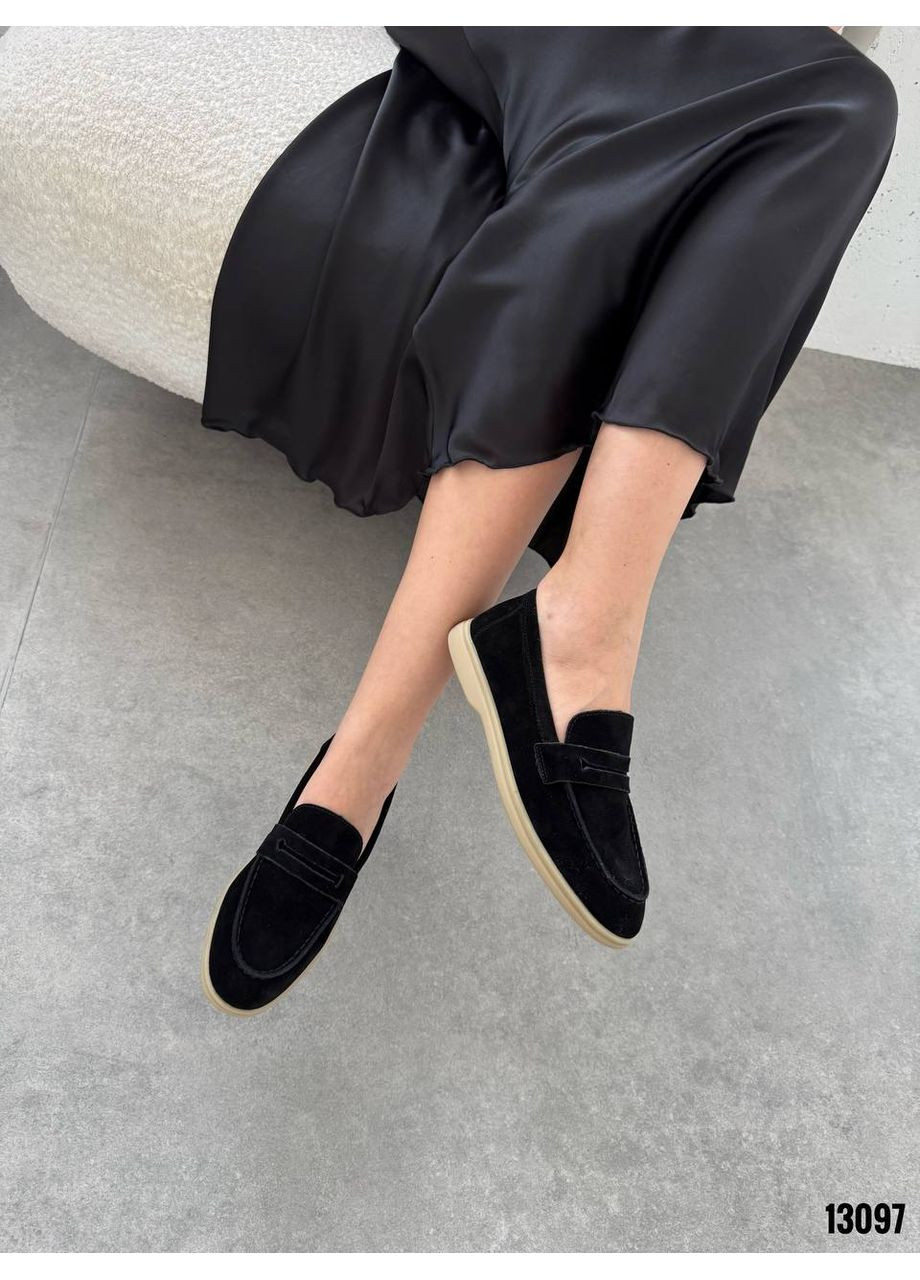 Лофери замшеві чорні на низькій підошві “Velora” No Brand (358884088)