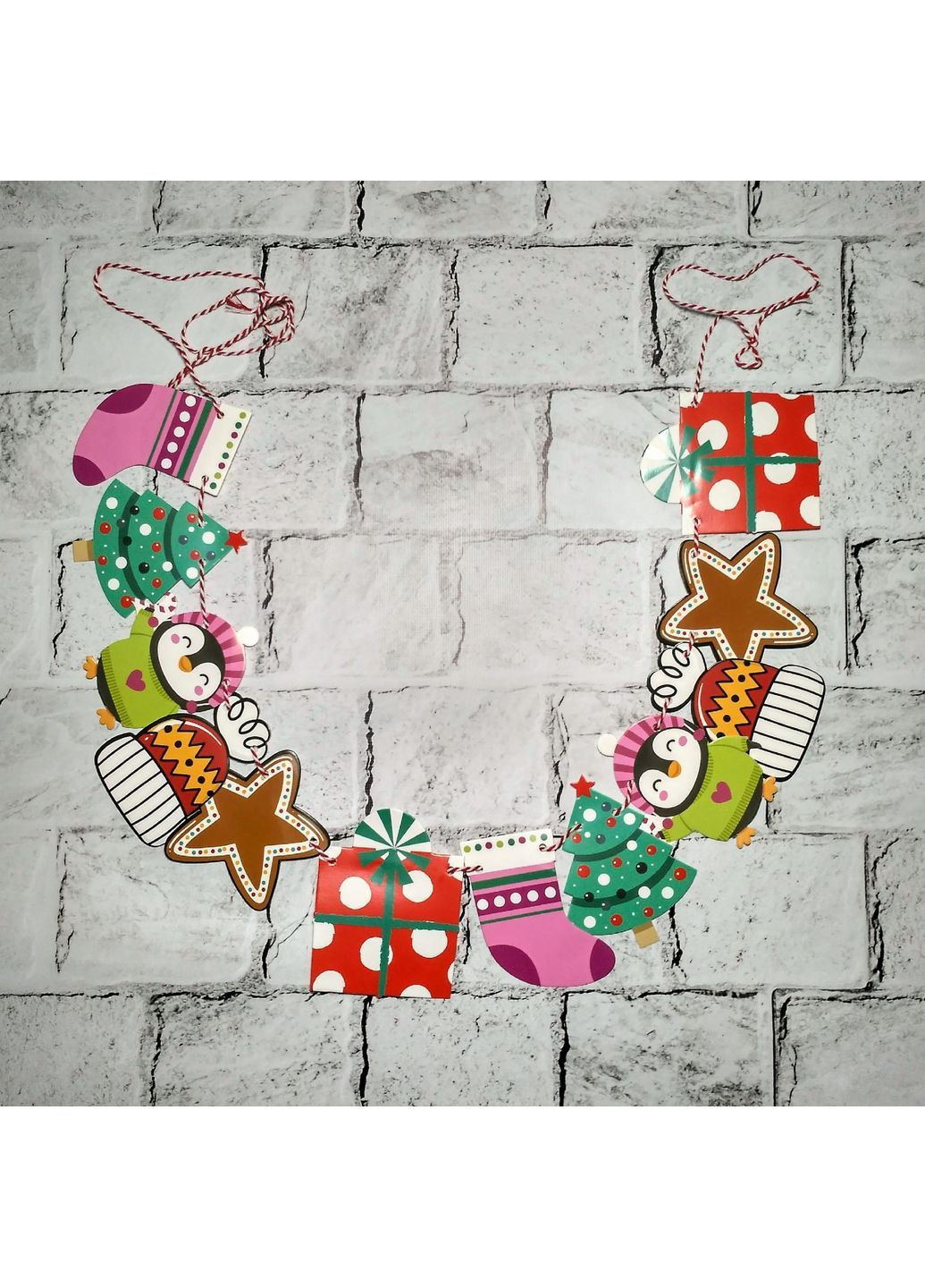 Гирлянда растяжка бумажная новогодний декор Фигурки 2,3 м Разнцоветная No Brand (367736716)